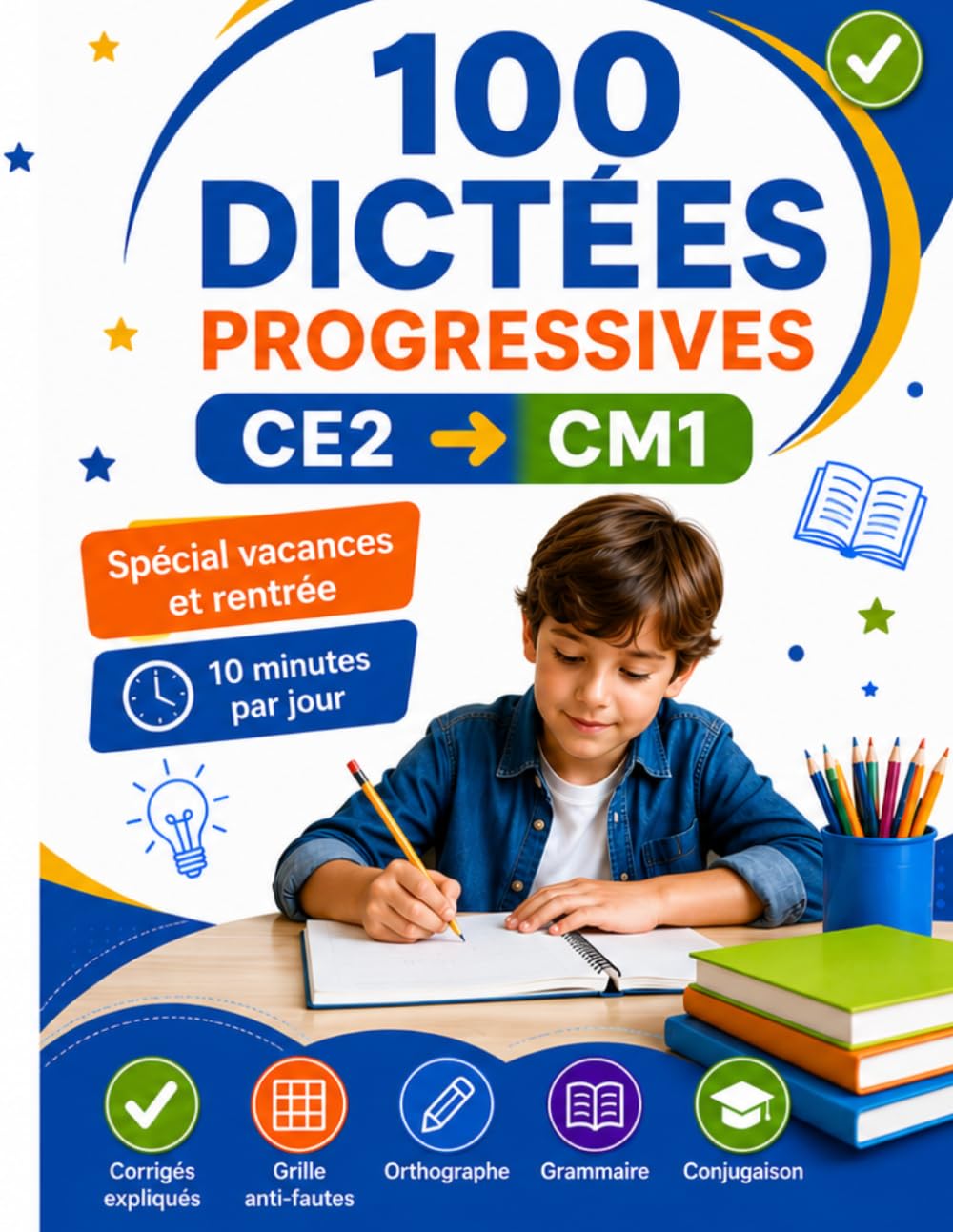 Couverture du cahier 100 Dictées Progressives CE2 vers CM1